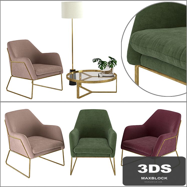 Frame Armchair, Aula Coffee Table, Rita Floor Lamp by Made