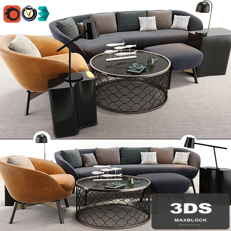 Minotti Russell Arm Chair And Sofa Set