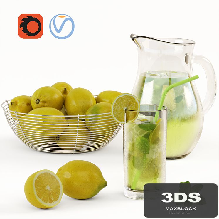 Lemonade and Bowl with Lemons