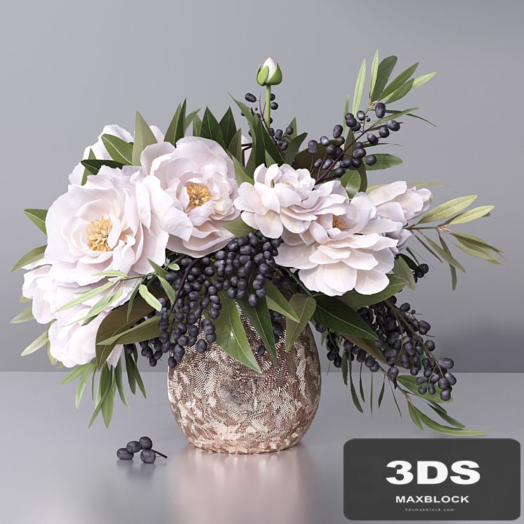 Flower Arrangement- peony grape leaf twig vase
