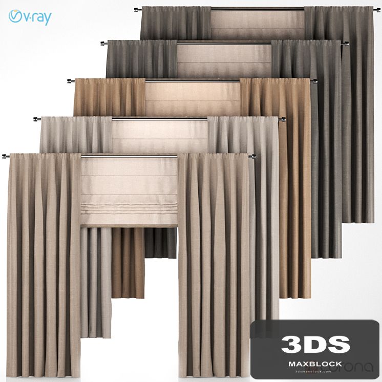 A set of five brown curtains.
