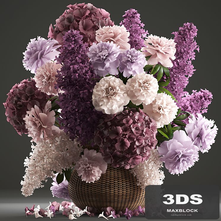 A bouquet of flowers 83. Lilac, hydrangea, basket, decor, peonies, eco design, natural decor, table decoration