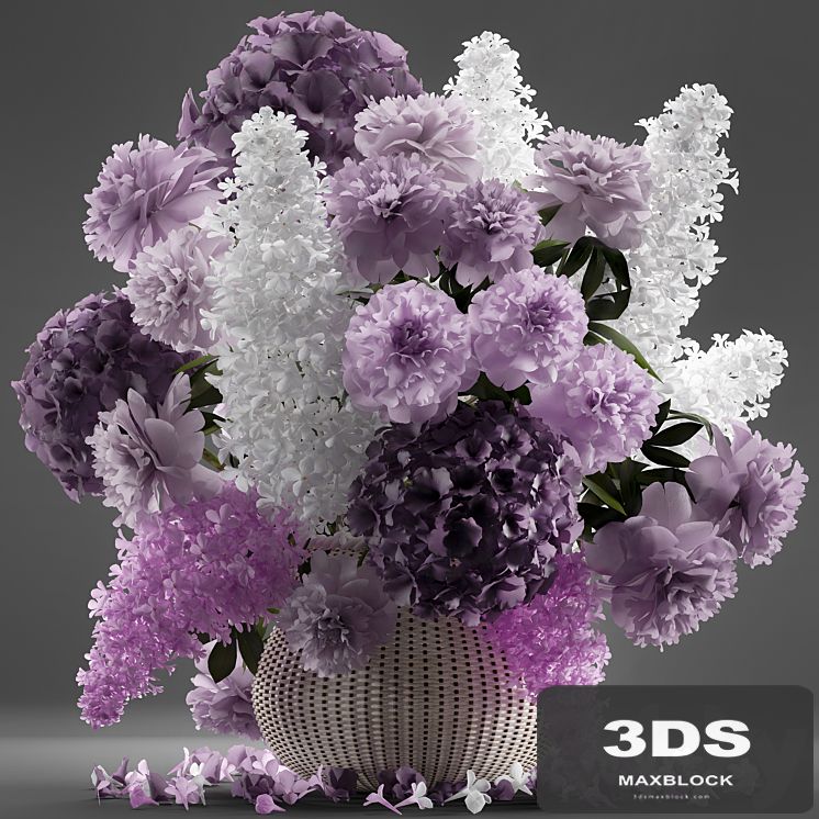 A bouquet of flowers 86. Flowers, white basket, spring flowers, rattan, hydrangea, eco design, nature decor, table decoration