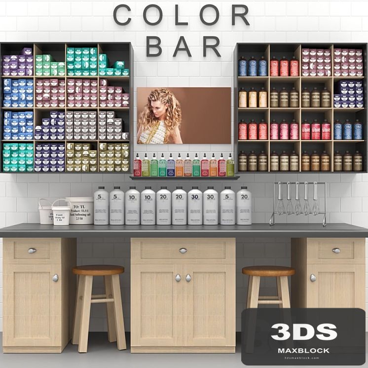 A set of hair dyes in a beauty salon. Collection