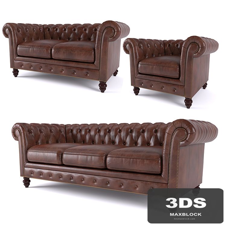 Brooklyn Chesterfield Leather Sofa and Loveseat and Armchair