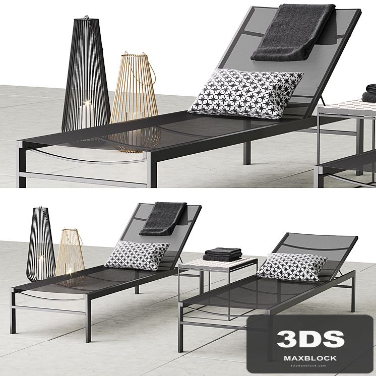 CB2 idle black sun lounger set