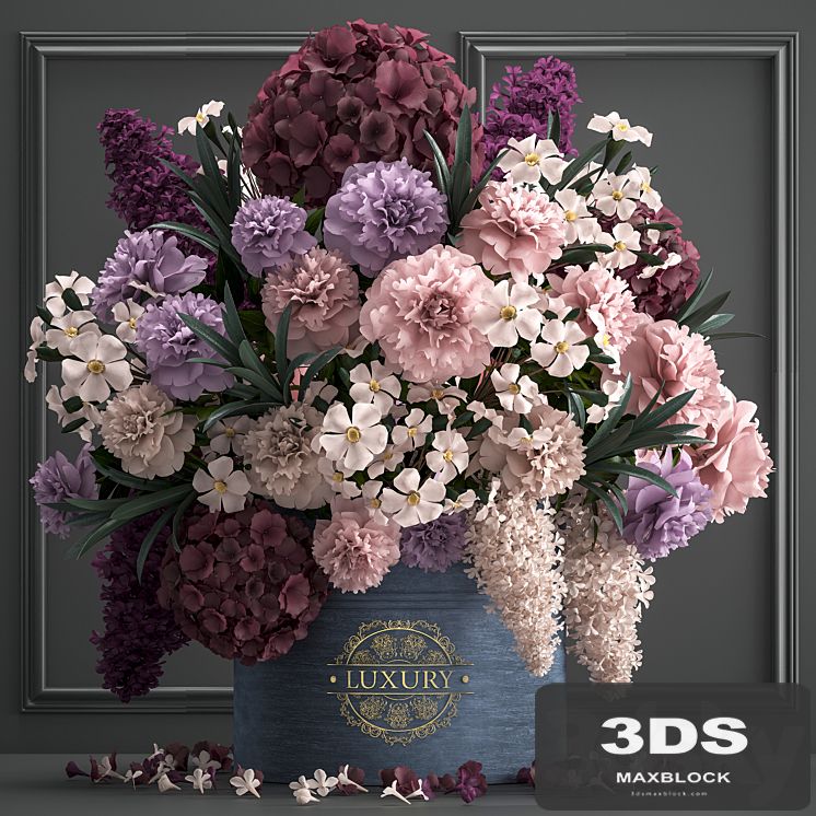 A bouquet of flowers in a gift box 87. Hydrangea, vase, peonies, oleander, decor, luxury, flowers, luxury decor, decoration, stylish, stucco, frame