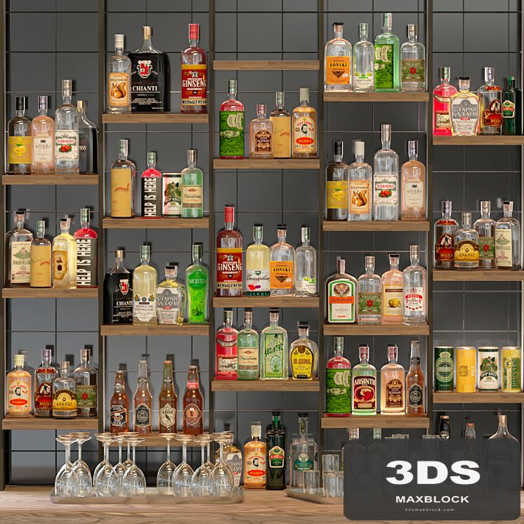 Designer rack in a restaurant with alcohol. Pub 39