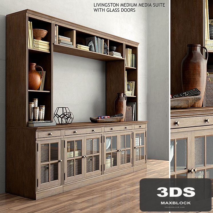 Pottery barn LIVINGSTON MEDIUM MEDIA SUITE WITH GLASS DOORS