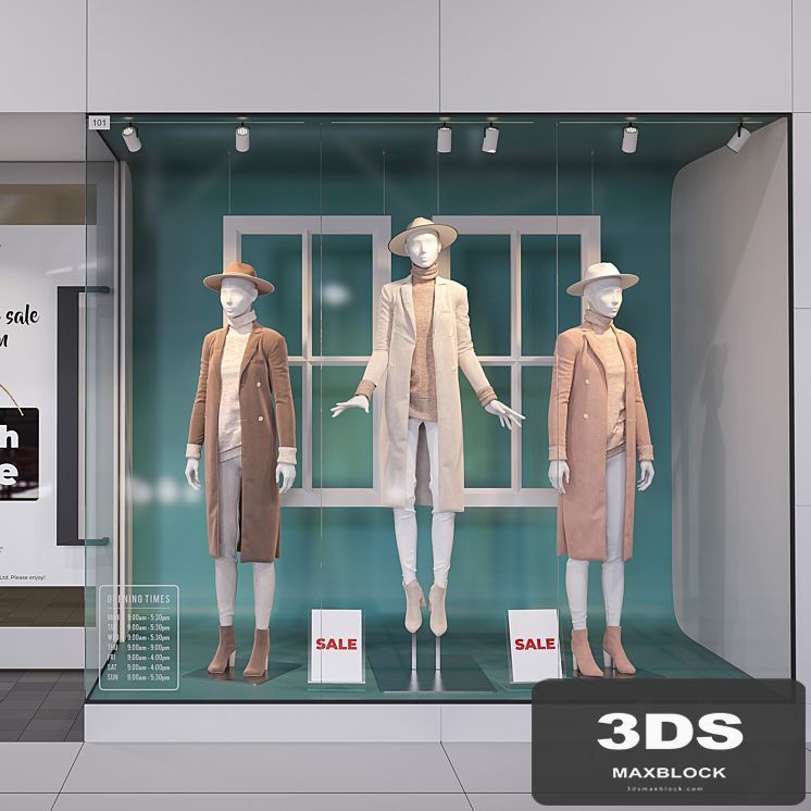 Shop front with female mannequins