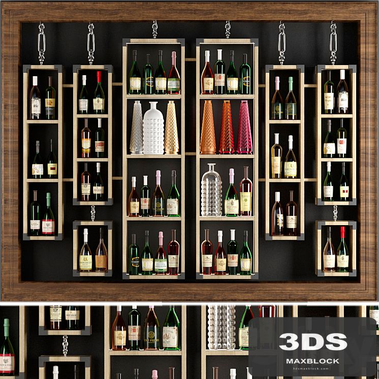 Rack with collection wine and vases