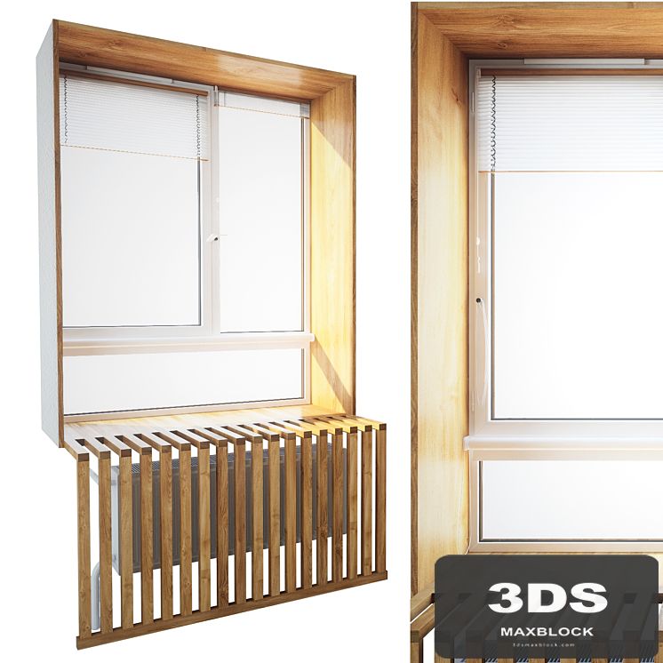 Window with wooden slopes