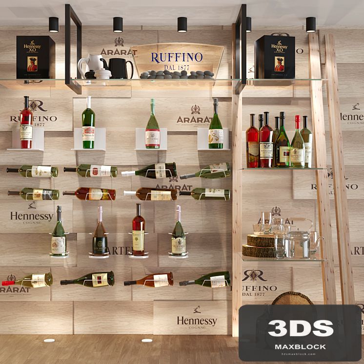 Showcase in a restaurant with collection wine. Red wine