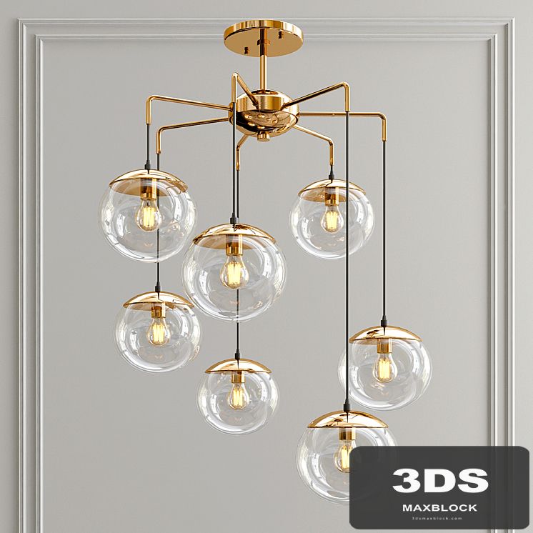 Modern Handcrafted Brass Glass Bubbles Chandelier