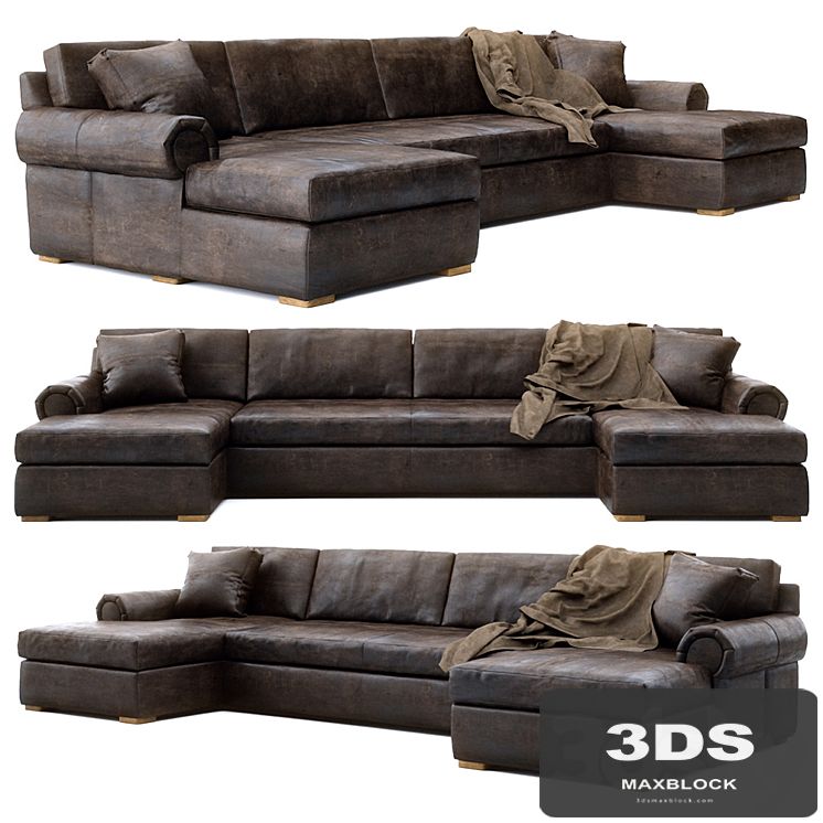 RH Lancaster leather u-chaise sectional