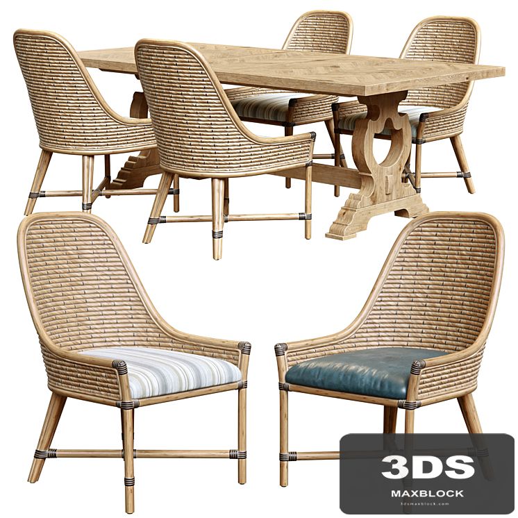 Keeling woven side chair and farmington rectangular dinning table