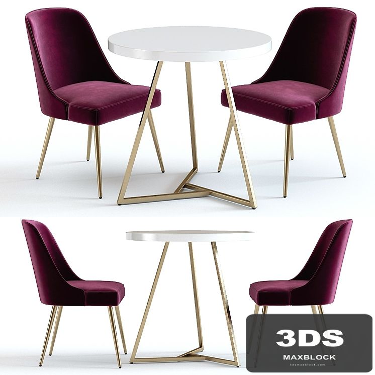 West Elm Lacquer Top Table and Mid-Century Chairs