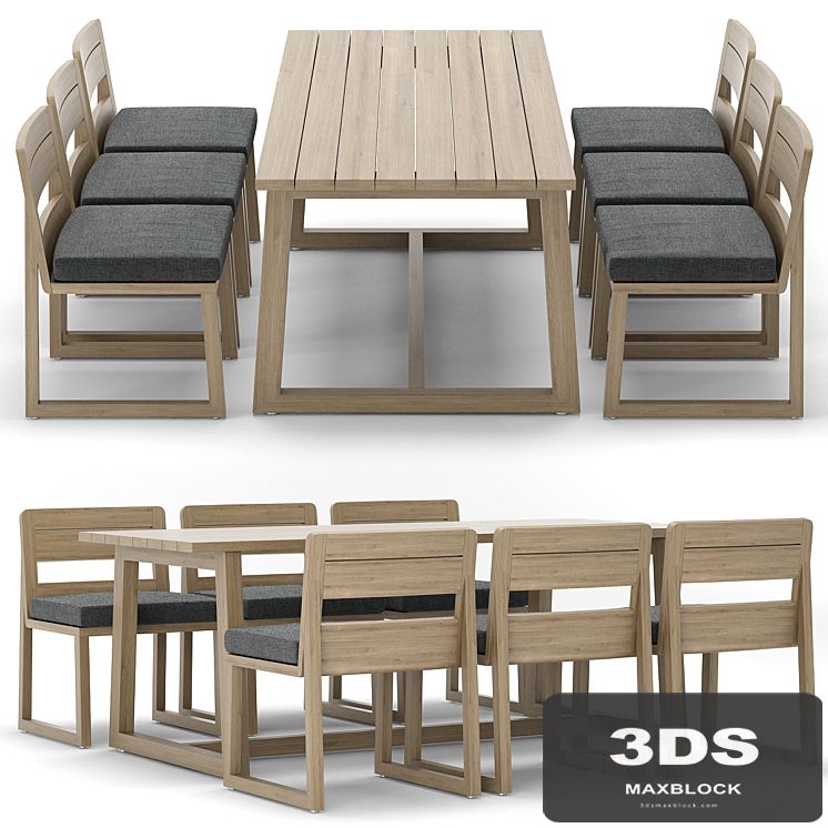 RH Outdoor Sebastian rectangular table chair