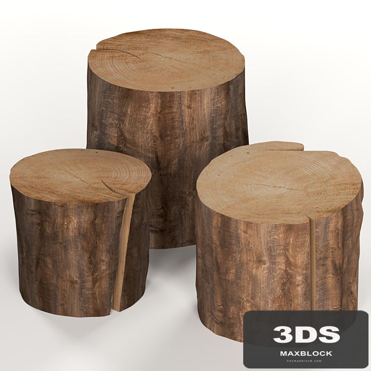 Three dark coffee table stumps.