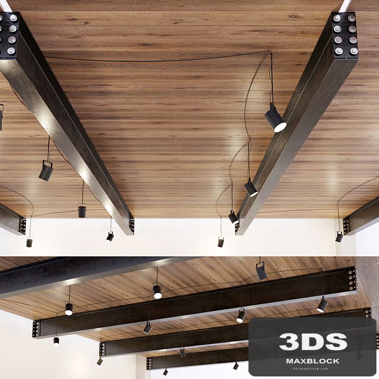 Wooden ceiling on metal beams. 22