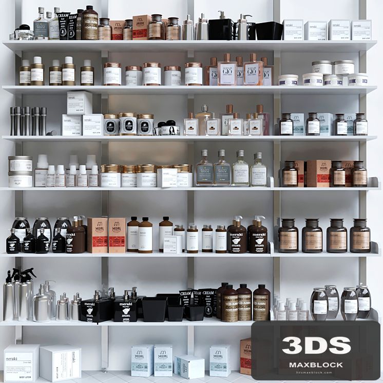 A large set of cosmetics for beauty salons and in the supermarket. Bathroom accessories