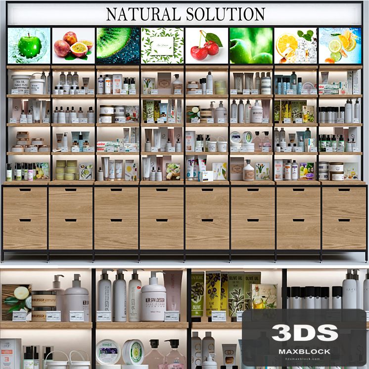 Showcase in a pharmacy with cosmetics. Beauty salon 4