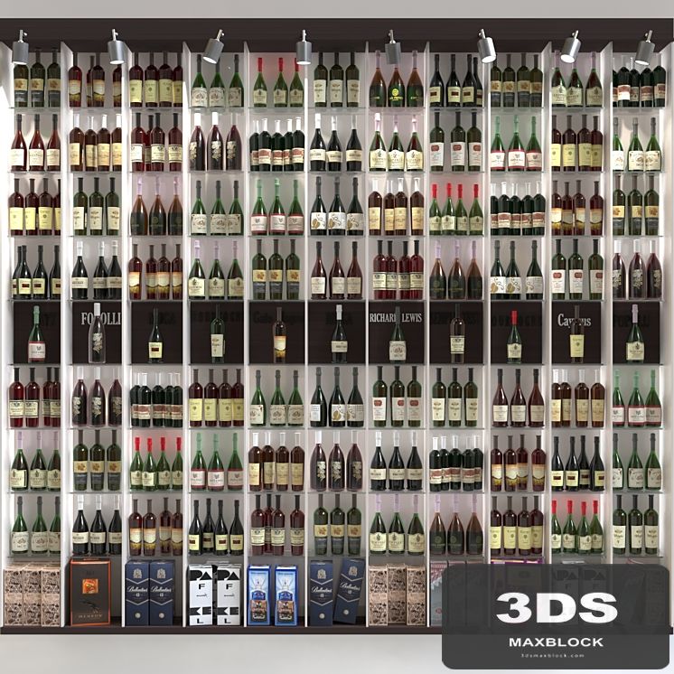 Large wine cabinet with collection wine. Alcohol