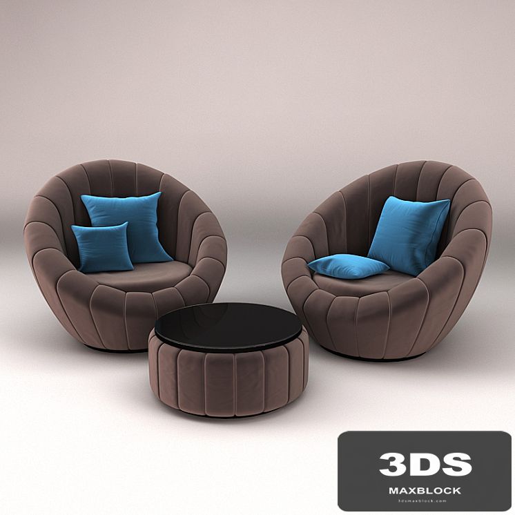 Rounded Armchair With Coffee Table