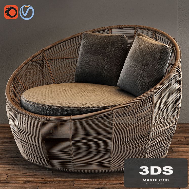 TAMARIN Round Gray Resin Wicker Garden Armchair