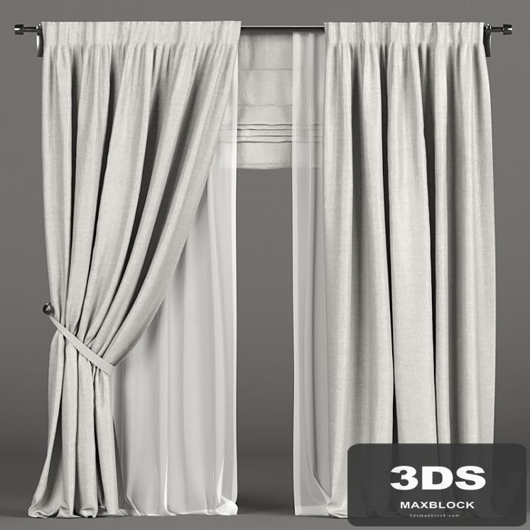 White curtains in the background with tulle and a Roman curtain.