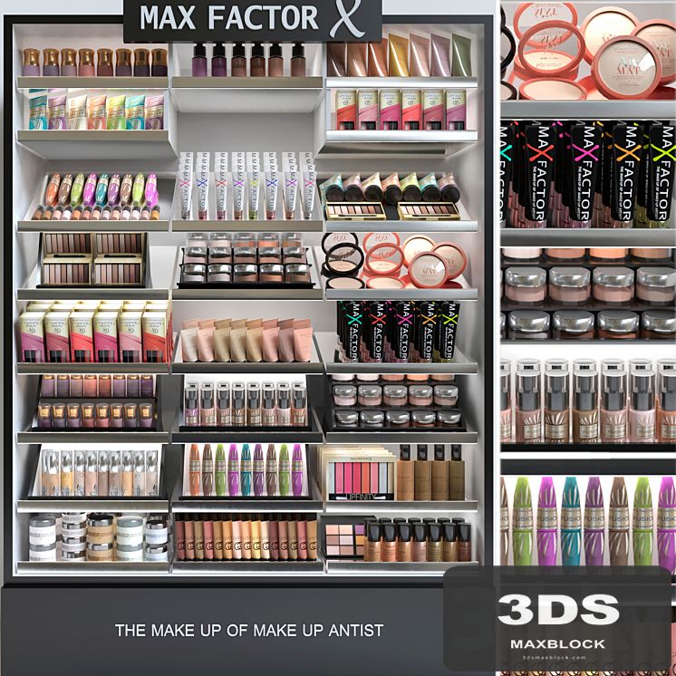 A set of professional cosmetics in a beauty salon or duty free 3