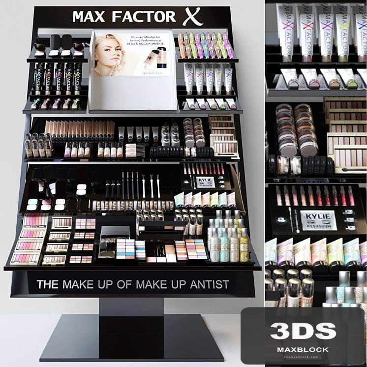 Showcase with professional cosmetics for beauty salons or duty free. Make up 3