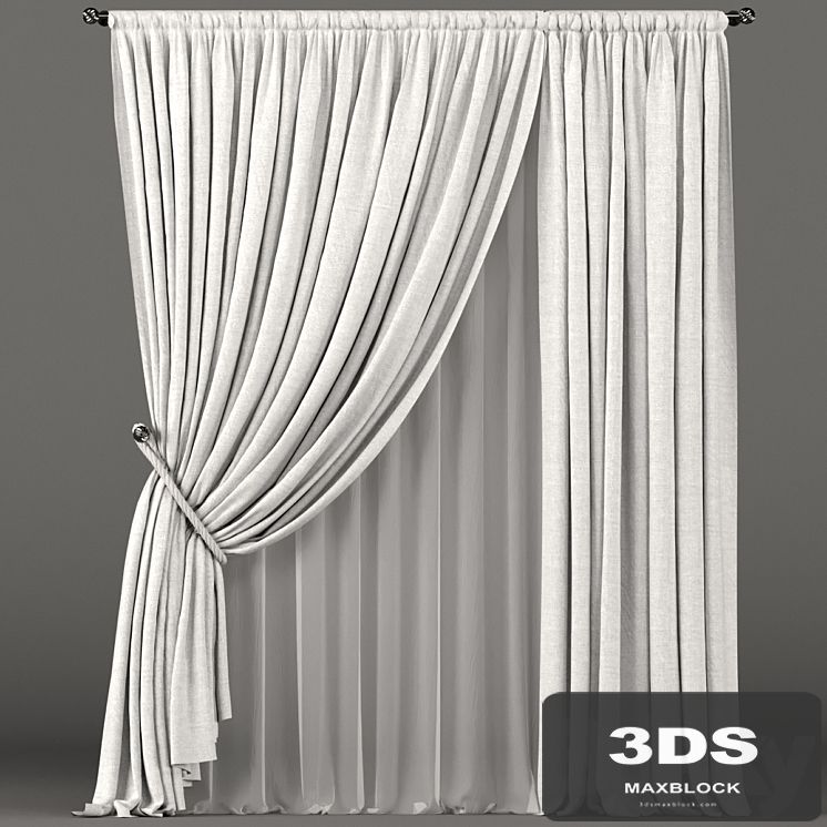White curtains with rope grip and white tulle.