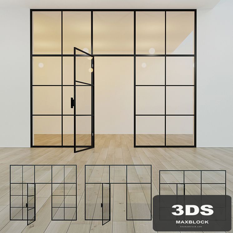 Glass partition. A door. ten