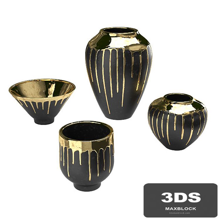 Four vases Isabelina graphite with molten gold
