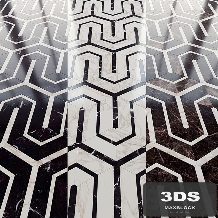 Marble tile hexagon and decor from New Ravenna mosaics