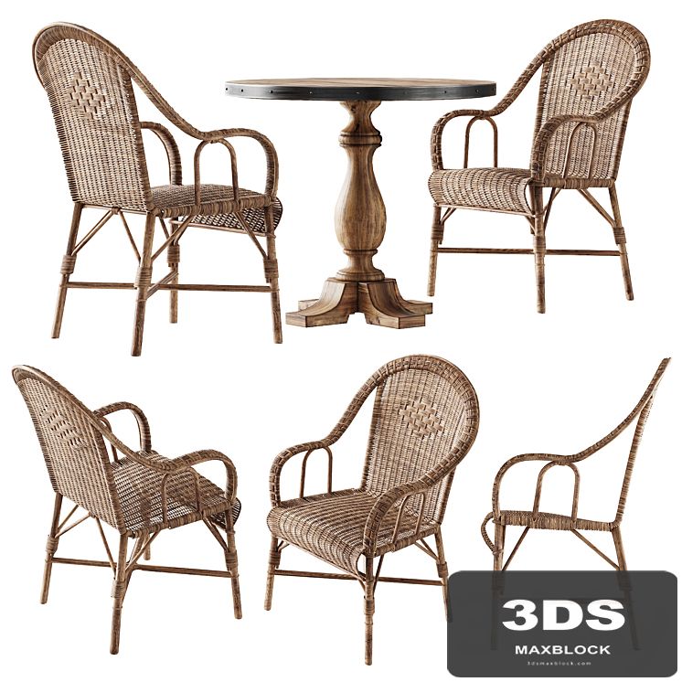 Kokmaison Fauteuil grand pere wicker chair and round table