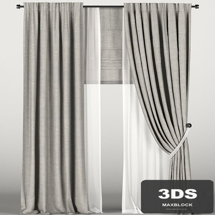 Brown curtains in the background with tulle and a Roman curtain.