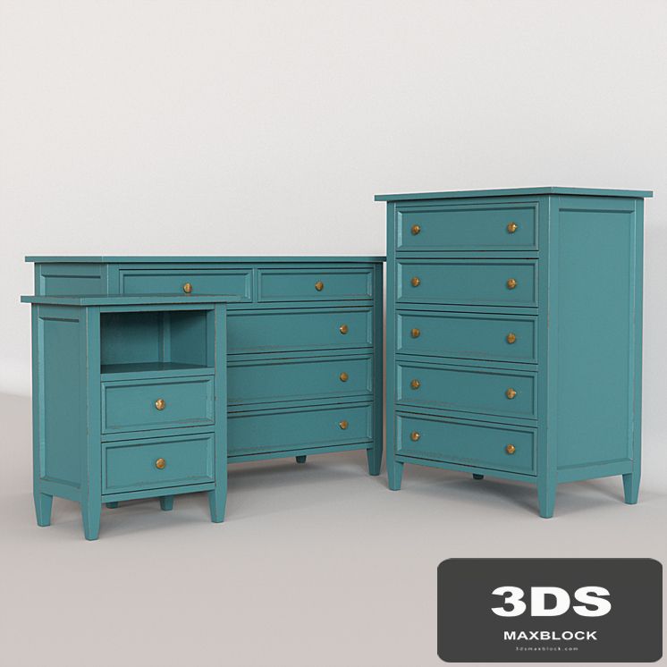 Crate &amp; Barrel Harbor Blue Chest, Dresser, Nightstand.