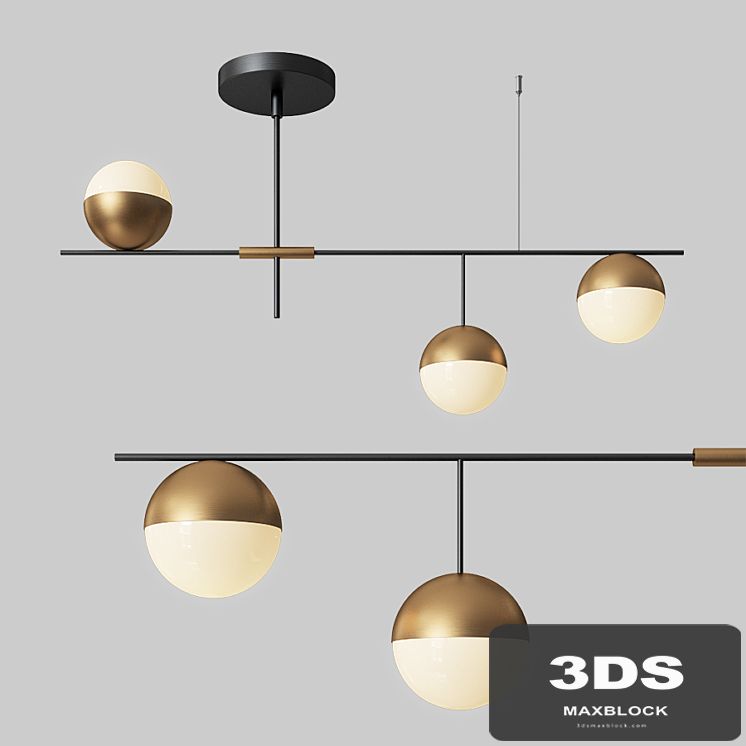 Mid-Century Modern 3 Light Linear Ceiling Light in Black