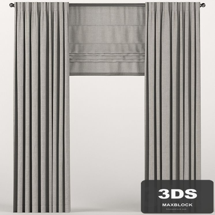 Brown curtains with a roman curtain.