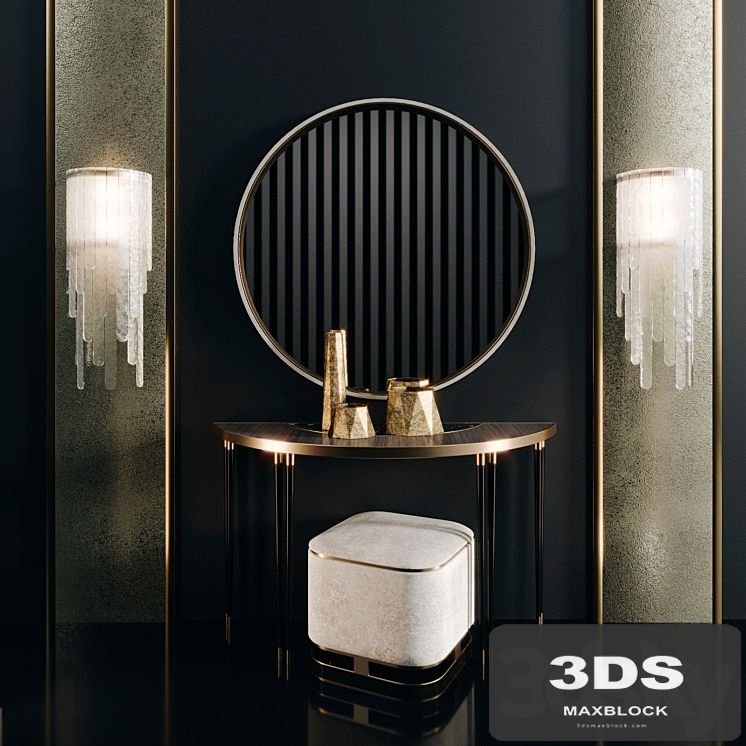 Frato Richmond console, Water Fall light, Ashi stool, Ring mirror