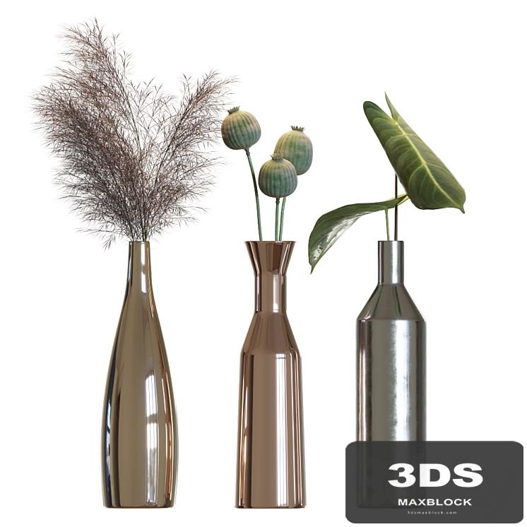 Metal vases decor set