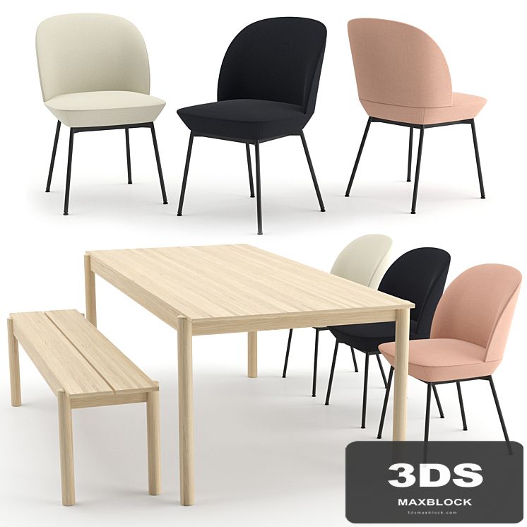 Oslo chair + Linear wood table + bench by MUUTO