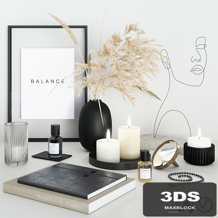 Decorative set with face sculpture