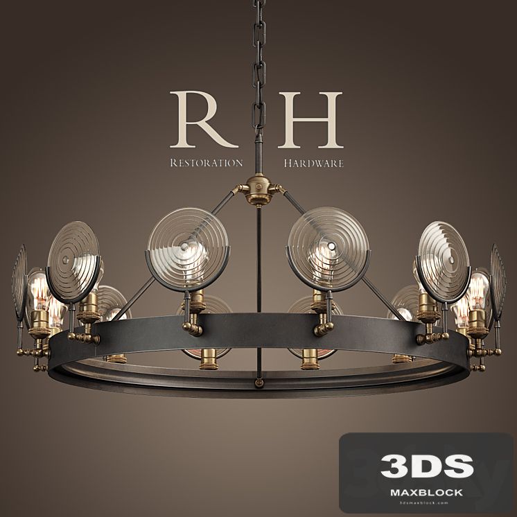 RH / GASLIGHT LENS CHANDELIER 42 "