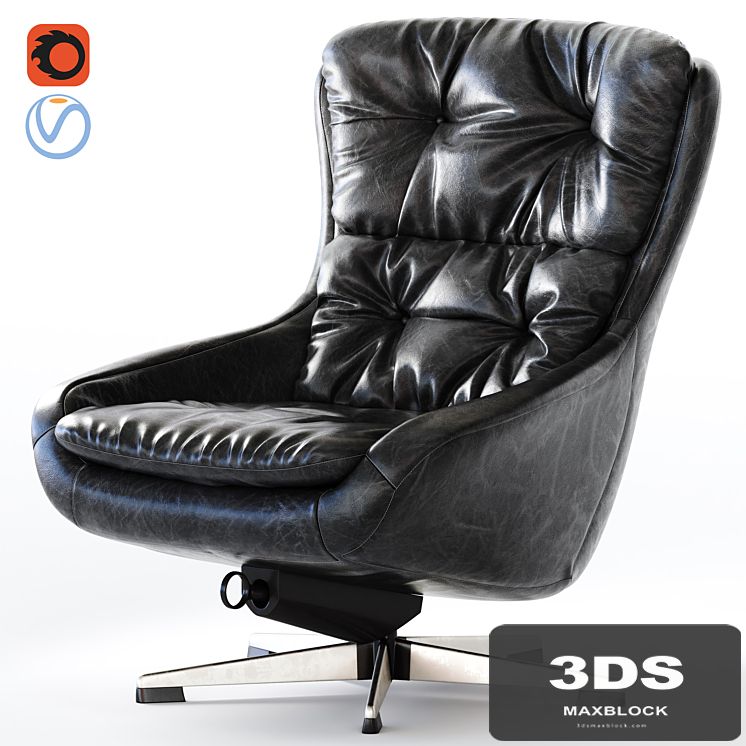 PEEM Finland_Black Leather Swivel Chair