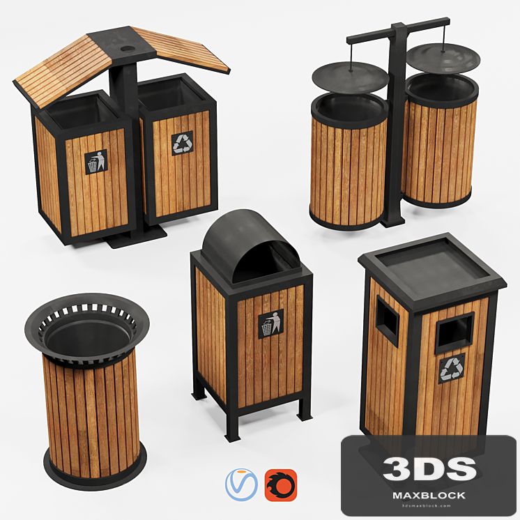 Outdoor wooden trash bins