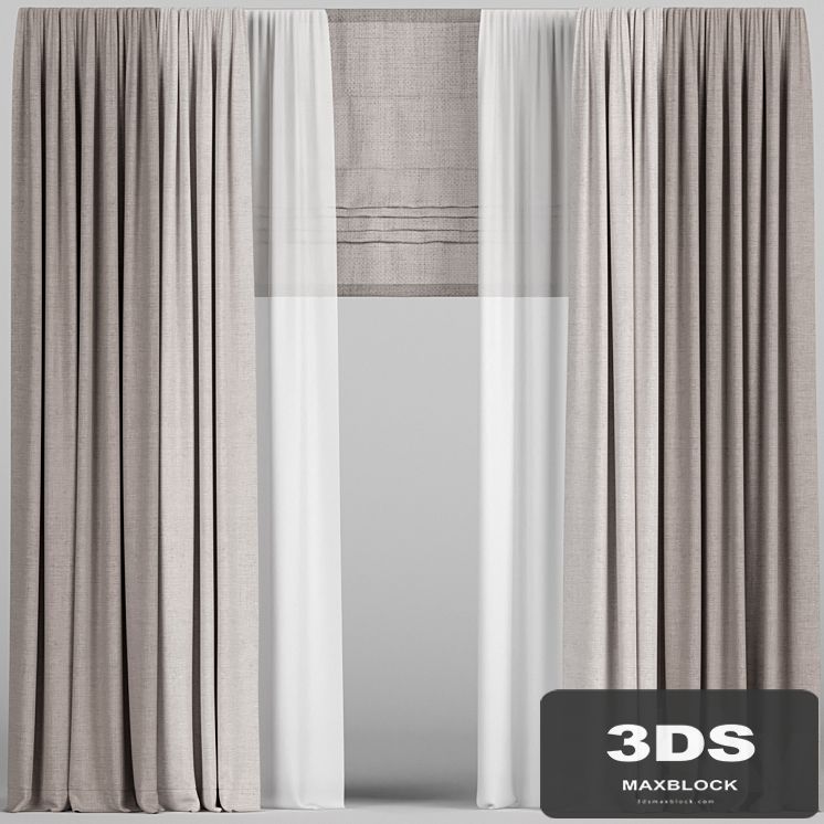 Brown curtains in two colors with tulle and roman.