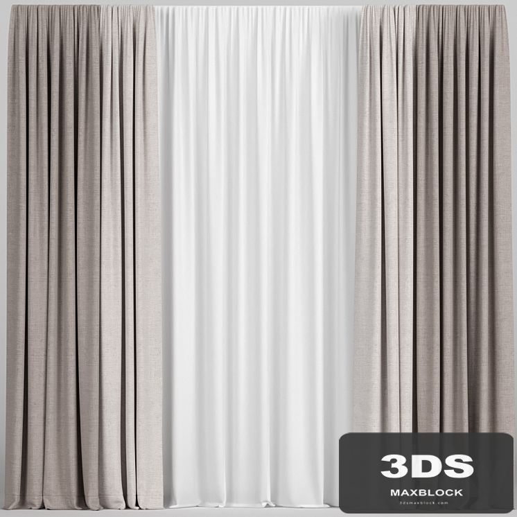 Light brown curtains with tulle.